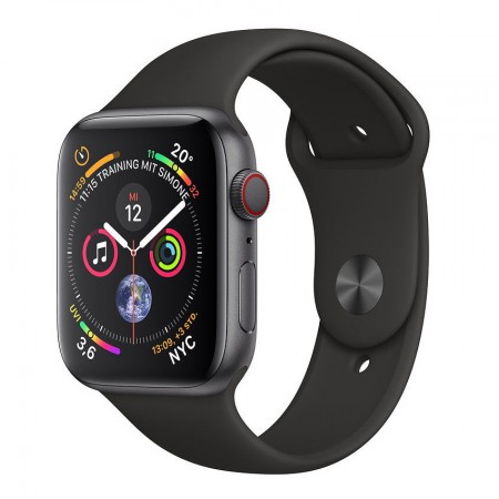 Умные часы Apple Watch Series 4 GPS + Cellular, 44 мм, корпус из алюминия цвета «серый космос», спортивный ремешок чёрного цвета (MTUW2) фото 1