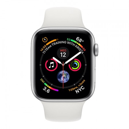 Умные часы Apple Watch Series 4 GPS + Cellular, 44 мм, корпус из алюминия серебристого цвета, спортивный ремешок белого цвета (MTUU2) фото 1