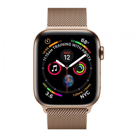 Умные часы Apple Watch Series 4 GPS + Cellular, 40 мм, корпус из нержавеющей стали золотого цвета, миланский сетчатый браслет золотого цвета (MTUT2) фото 2