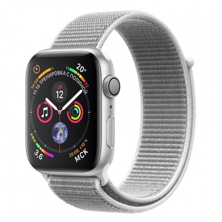 Умные часы Apple Watch Series 4 GPS, 40 мм, корпус из алюминия серебристого цвета, спортивный браслет цвета «белая ракушка» (MU652) фото 1