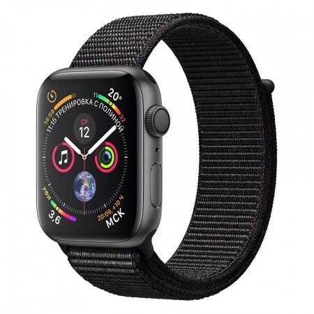 Умные часы Apple Watch Series 4 GPS, 40 мм, корпус из алюминия цвета «серый космос», спортивный браслет чёрного цвета (MU672) фото 1