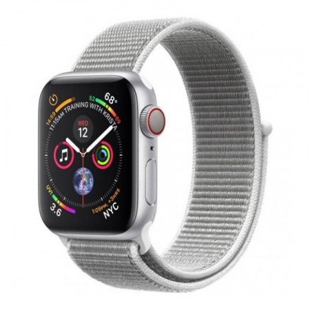Умные часы Apple Watch Series 4 GPS + Cellular, 40 мм, корпус из алюминия серебристого цвета, спортивный браслет цвета «белая ракушка» (MTUF2) фото 1