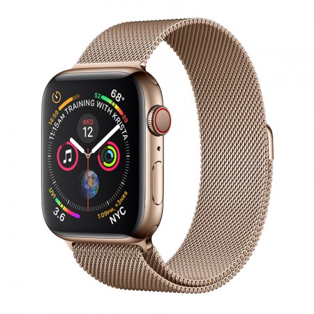 Умные часы Apple Watch Series 4 GPS + Cellular, 44 мм, корпус из нержавеющей стали золотого цвета, миланский сетчатый браслет золотого цвета (MTV82) фото 1