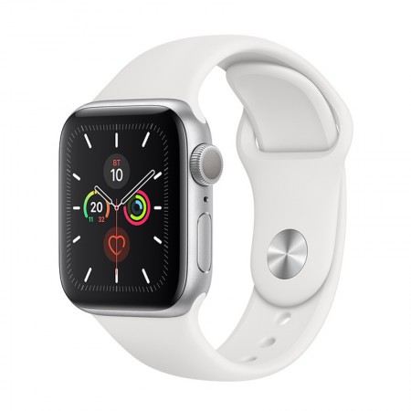 Умные часы Apple Watch Series 5 GPS, 44 мм, корпус из алюминия серебристого цвета, спортивный ремешок белого цвета (MWVD2) фото 1