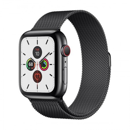 Умные часы Apple Watch Series 5 GPS + Cellular, 44 мм, корпус из нержавеющей стали цвета «серый космос», миланский сетчатый браслет цвета «серый космос» (MWW82) фото 1