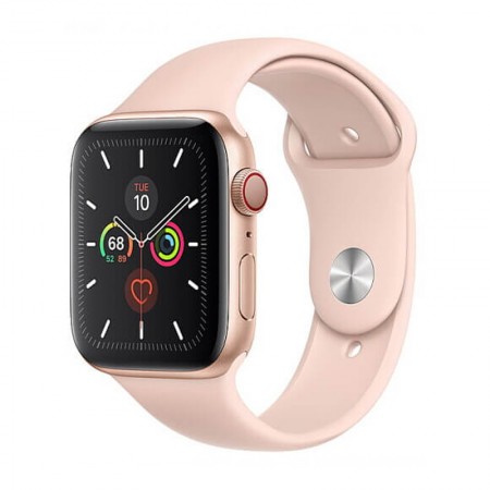 Умные часы Apple Watch Series 5 GPS + Cellular, 40 мм, корпус из алюминия золотого цвета, спортивный ремешок цвета «розовый песок» (MWWP2) фото 1