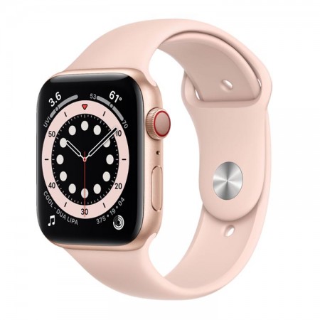 Часы Apple Watch Series 6, 44 мм, LTE, золотой алюминий, спортивный ремешок цвета «розовый песок» фото 1