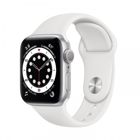 Часы Apple Watch Series 6, 40 мм, серебристый алюминий, белый спортивный ремешок фото 1