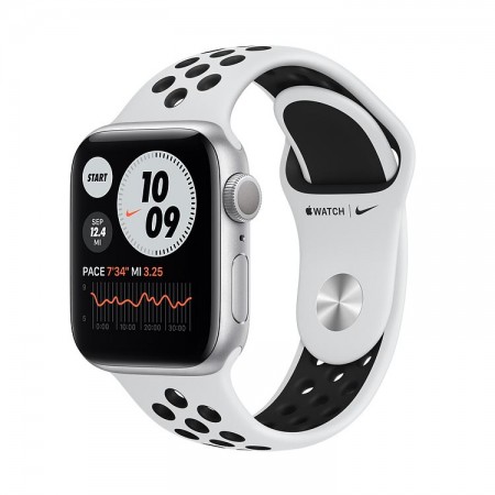 Часы Apple Watch Series 6 Nike, 40 мм, серебристый алюминий, спортивный ремешок Nike цвета «чистая платина/чёрный» фото 1