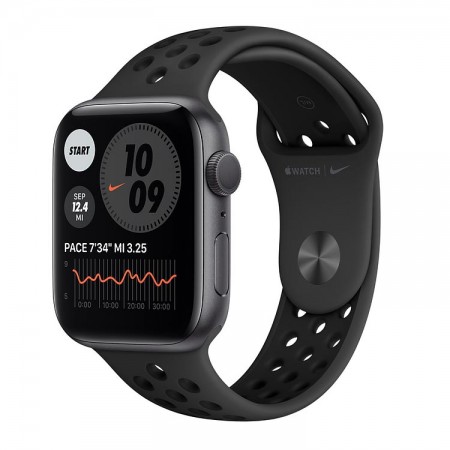 Часы Apple Watch Series 6 Nike, 44 мм, алюминий цвета «серый космос», спортивный ремешок Nike цвета «антрацитовый/чёрный» фото 1