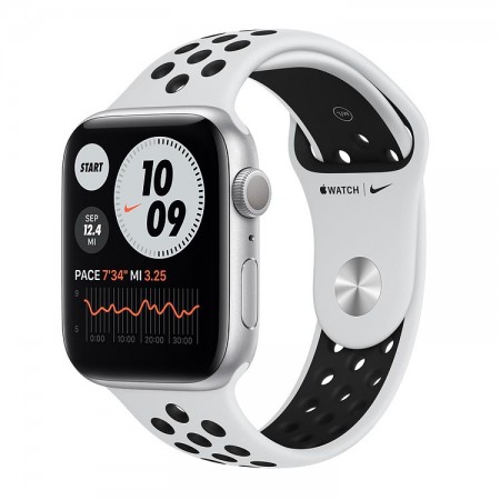 Часы Apple Watch Series 6 Nike, 44 мм, серебристый алюминий, спортивный ремешок Nike цвета «чистая платина/чёрный» фото 1
