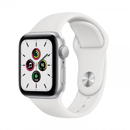 Часы Apple Watch SE, 40 мм, серебристый алюминий, белый спортивный ремешок фото 1