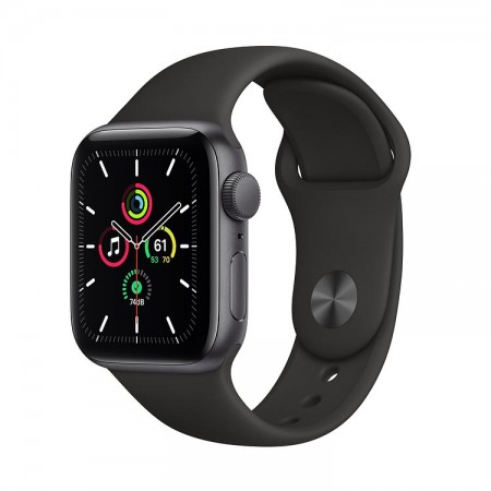 Часы Apple Watch SE, 40 мм, алюминий цвета «серый космос», чёрный спортивный ремешок фото 1