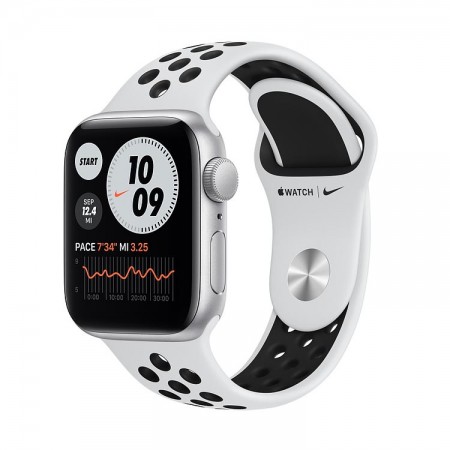 Часы Apple Watch SE Nike, 40 мм, серебристый алюминий, спортивный ремешок Nike цвета «чистая платина/чёрный» фото 1