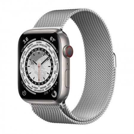Часы Apple Watch Series 7 GPS + Cellular 45mm Titanium Case with Silver Milanese Loop (ML8W3LL/A+ML783AM/A) фото 1