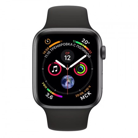 Умные часы Apple Watch Series 4 GPS, 40 мм, корпус из алюминия цвета «серый космос», спортивный ремешок чёрного цвета (MU662) фото 1