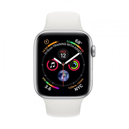 Умные часы Apple Watch Series 4 GPS, 44 мм, корпус из алюминия серебристого цвета, спортивный ремешок белого цвета (MU6A2) фото 2