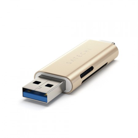 Карт-ридер Satechi Aluminum Type-C USB 3.0 and Micro/SD Card Reader, Gold фото 2