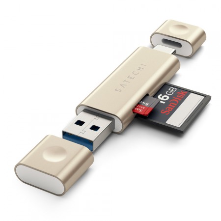 Карт-ридер Satechi Aluminum Type-C USB 3.0 and Micro/SD Card Reader, Gold фото 3