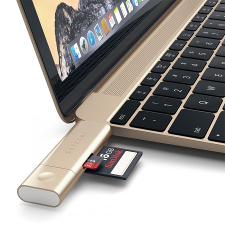 Карт-ридер Satechi Aluminum Type-C USB 3.0 and Micro/SD Card Reader, Gold фото 5