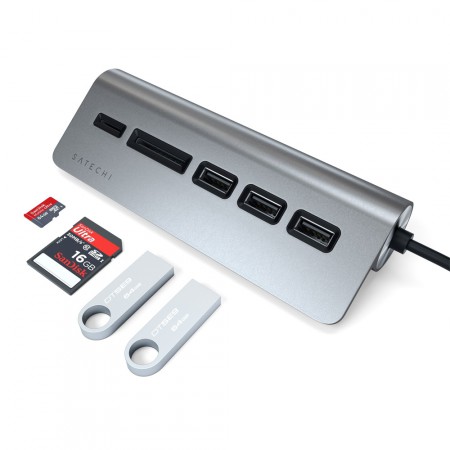 Хаб и карт-ридер Satechi Aluminum USB 3.0 Hub &amp; Card Reader, Space Gray фото 4