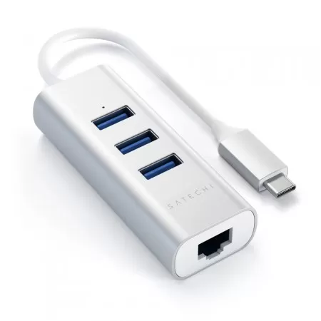 USB-концентратор Satechi Type-C 2-in-1 USB 3.0 Aluminum 3 Port Hub and Ethernet Port, Silver фото 1