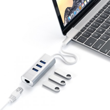 USB-концентратор Satechi Type-C 2-in-1 USB 3.0 Aluminum 3 Port Hub and Ethernet Port, Silver фото 5