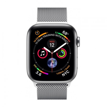 Умные часы Apple Watch Series 4 GPS + Cellular, 40 мм, корпус из нержавеющей стали серебристого цвета, миланский сетчатый браслет (MTUM2) фото 1