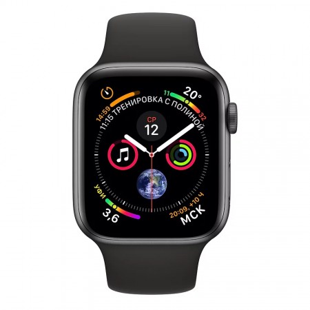 Умные часы Apple Watch Series 4 GPS, 44 мм, корпус из алюминия цвета «серый космос», спортивный ремешок чёрного цвета (MU6D2) фото 2