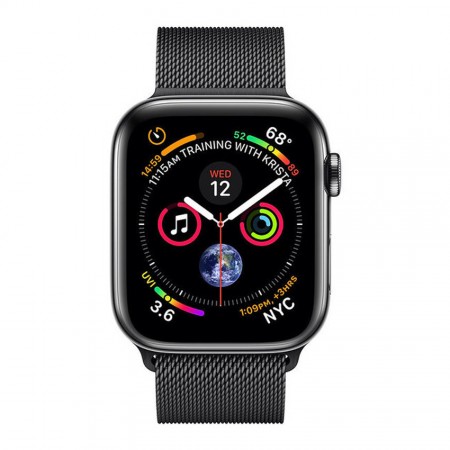 Умные часы Apple Watch Series 4 GPS + Cellular, 44 мм, корпус из нержавеющей стали цвета «серый космос», миланский сетчатый браслет цвета «серый космос» (MTV62) фото 2