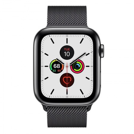 Умные часы Apple Watch Series 5 GPS + Cellular, 44 мм, корпус из нержавеющей стали цвета «серый космос», миланский сетчатый браслет цвета «серый космос» (MWW82) фото 1