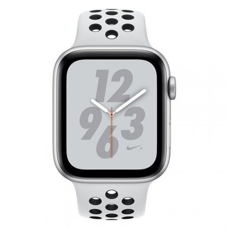 Умные часы Apple Watch Series 4 GPS + Cellular, 44 мм, корпус из алюминия серебристого цвета, спортивный ремешок Nike цвета «чистая платина/чёрный» (MTXC2/MTXK2) фото 1