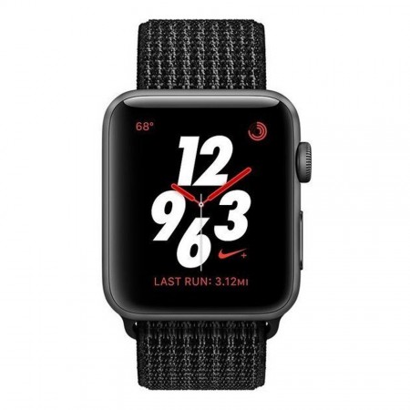 Умные часы Apple Watch Series 3, 42 мм, корпус из алюминия цвета «серый космос», спортивный браслет Nike чёрного цвета (MQLF2) фото 1