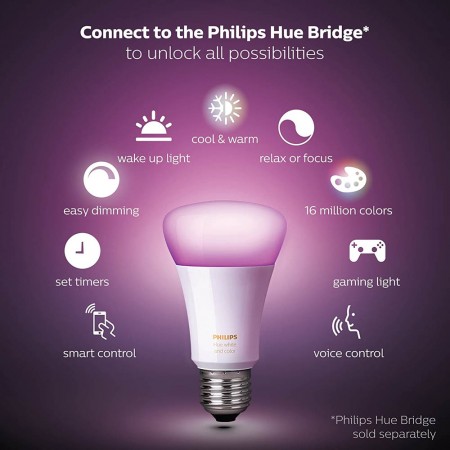 Лампа светодиодная Philips Hue White and Color, E26, A19, 10Вт 