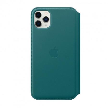 Кожаный чехол Folio для iPhone 11 Pro Max, Зелёный павлин фото 2