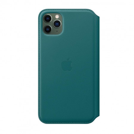 Кожаный чехол Folio для iPhone 11 Pro Max, Зелёный павлин фото 3