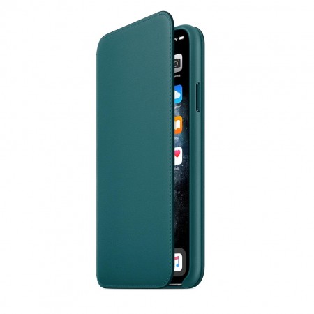 Кожаный чехол Folio для iPhone 11 Pro Max, Зелёный павлин фото 5