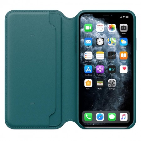 Кожаный чехол Folio для iPhone 11 Pro Max, Зелёный павлин фото 6
