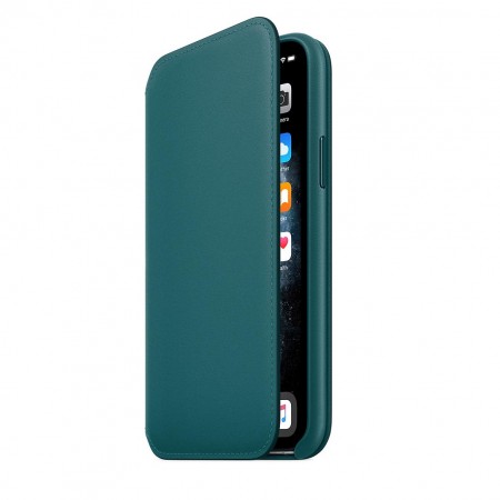 Кожаный чехол Folio для iPhone 11 Pro, Зелёный павлин фото 5