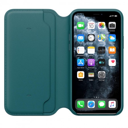 Кожаный чехол Folio для iPhone 11 Pro, Зелёный павлин фото 6