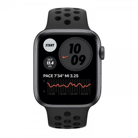 Часы Apple Watch Series 6 Nike, 44 мм, алюминий цвета «серый космос», спортивный ремешок Nike цвета «антрацитовый/чёрный» фото 2