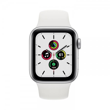 Часы Apple Watch SE, 40 мм, серебристый алюминий, белый спортивный ремешок фото 1
