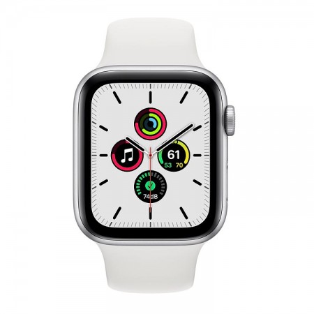 Часы Apple Watch SE, 44 мм, серебристый алюминий, белый спортивный ремешок фото 1