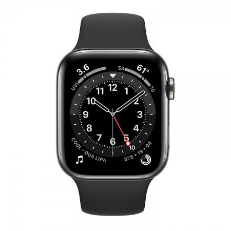 Часы Apple Watch Series 6 44mm LTE Graphite Stainless Steel Case with Black Sport Band (M07Q3, M09H3) фото 1