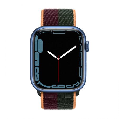 Часы Apple Watch Series 7 GPS 45mm Blue Aluminum Case with Dark Cherry/Forest Green Sport Loop (MKNR3LL/A+ML323AM/A) фото 1
